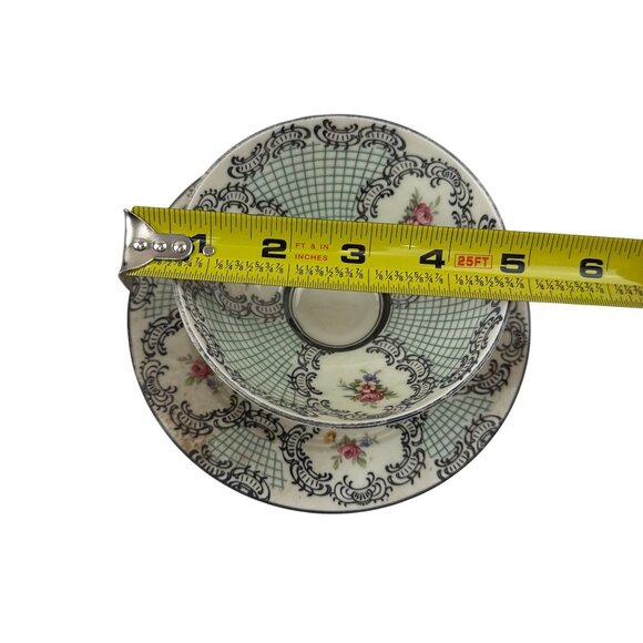 Vintage Empire Ware Tea Cups & Saucers Set of 4 Floral Black Lattice England - Picture 9 of 9